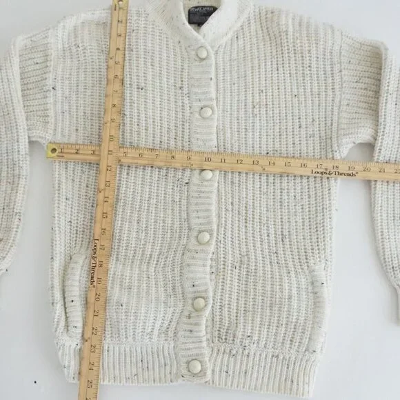 Vintage Newcomer Cream Chunky Knit 10% Wool Button Up Cardigan Sweater S - Picture 4 of 11
